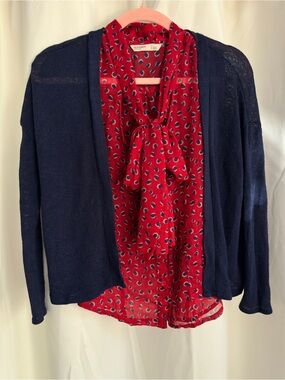 XS Old Navy Red Blue Blouse and Divided Navy Cardigan Bundle